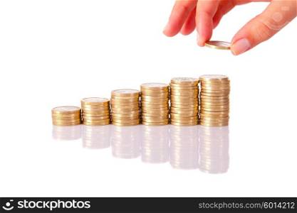 Pile of coins, isolated over white
