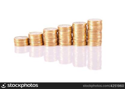 Pile of coins with reflection