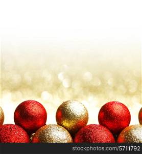 Pile of colorful Christmas balls with blurred background