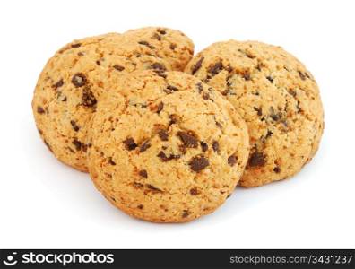 Pile of cookies with chocolate isolated on white background. Cookies with chocolate