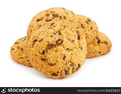 Pile of cookies with chocolate isolated on white background. Cookies with chocolate