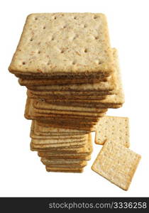 Pile of crackers on a white background, isolated.