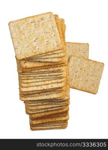 Pile of crackers on a white background, isolated.