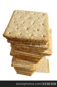 Pile of crackers on a white background, isolated.