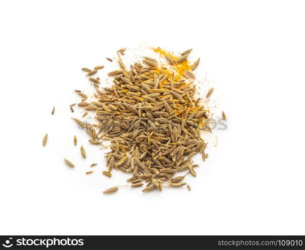 Pile of cumin seeds isolated on white background. Pile of cumin seeds isolated on white
