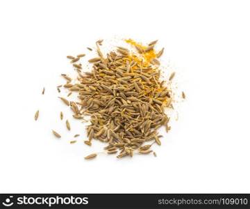 Pile of cumin seeds isolated on white background. Pile of cumin seeds isolated on white