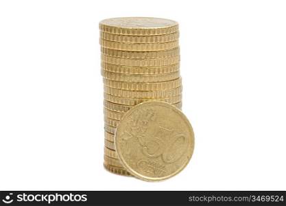 Pile of currency on a over white background