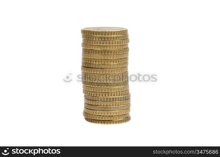 Pile of currency on a over white background
