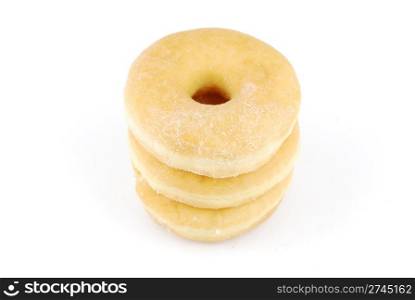 pile of delicious donuts isolated on white background (close up)