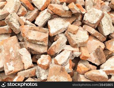 Pile of demolished brick wall