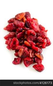 Pile of dried cranberries isolated on white background