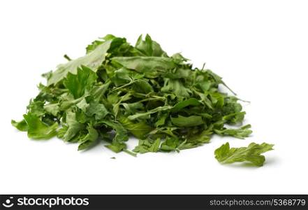 Pile of dried parsley leaves isolated on white