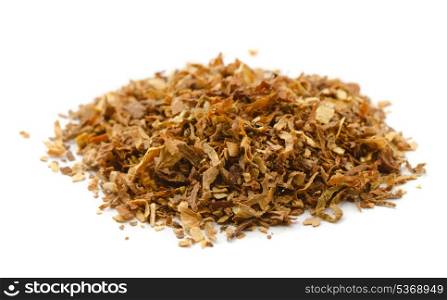 Pile of dried tobacco isolated on white