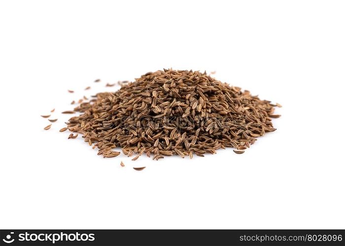 Pile of dry caraway seeds Isolated on white background