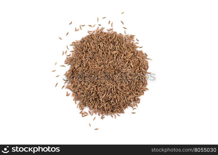 Pile of dry caraway seeds Isolated on white background