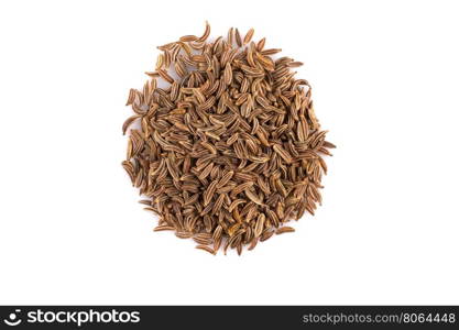 Pile of dry caraway seeds Isolated on white background