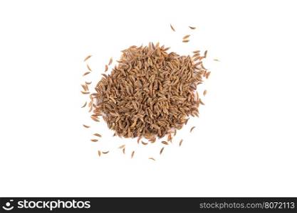 Pile of dry caraway seeds Isolated on white background