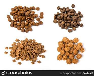 Pile of dry dog food isolated on white background