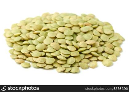 Pile of dry green lentils isolated on white
