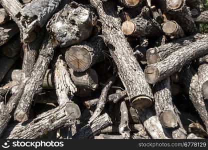 Pile of dry grey firewood as background