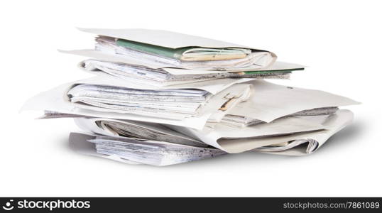 Pile of files in chaotic order rotated isolated on white background