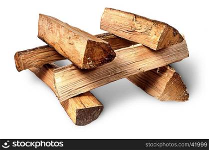 Pile of firewood stacked at each other isolated on white background
