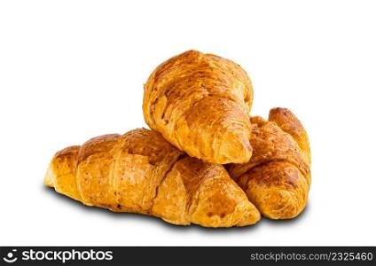 Pile of fresh delicious homemade croissants isolated on white background with clipping path.