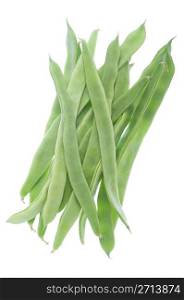 pile of fresh green french beans isolated white background