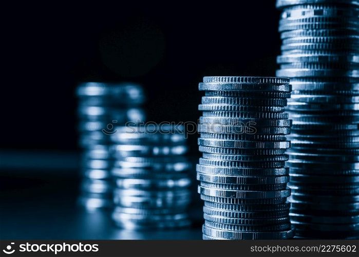 Pile of gold coins money stack in finance treasury deposit bank account saving . Concept of corporate business economy and financial growth by investment in valuable asset to gain cash revenue .. Pile of gold coins money stack in finance treasury deposit bank account saving