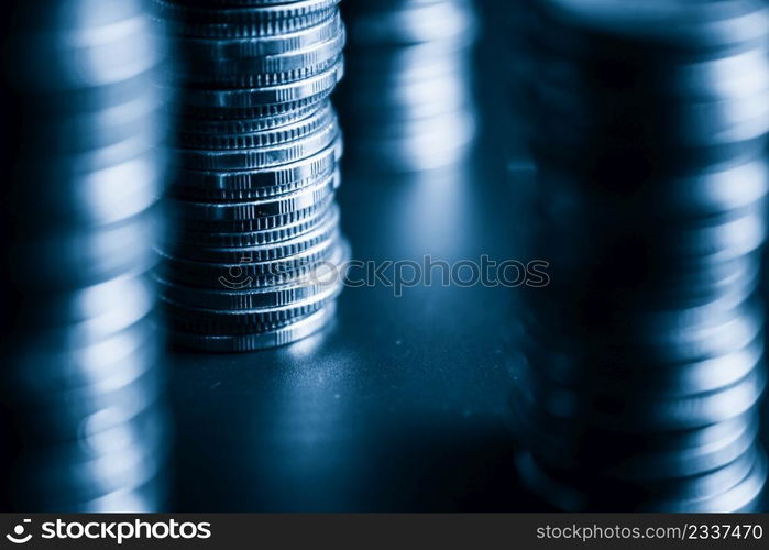 Pile of gold coins money stack in finance treasury deposit bank account saving . Concept of corporate business economy and financial growth by investment in valuable asset to gain cash revenue .. Pile of gold coins money stack in finance treasury deposit bank account saving