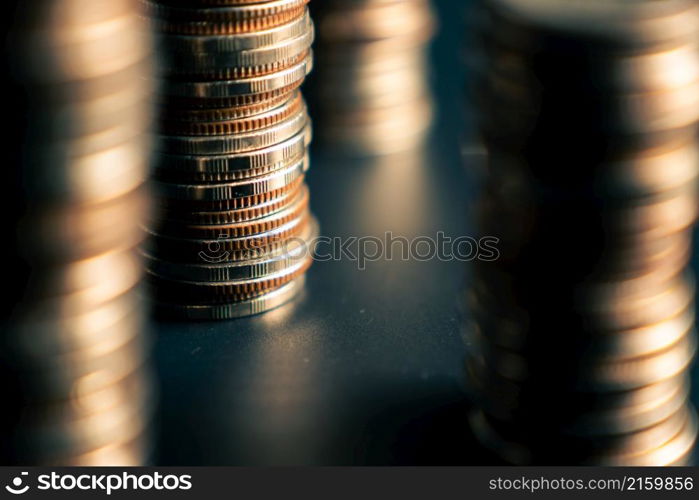 Pile of gold coins stack in finance treasury deposit bank account for saving . Concept of corporate business economy and financial growth by investment in valuable asset to gain cash revenue profit .. Pile of gold coins stack in finance treasury deposit bank account for saving