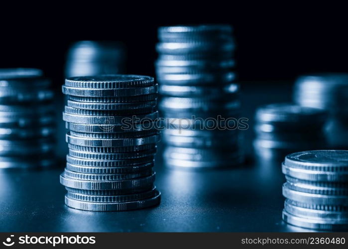 Pile of gold coins stack in finance treasury deposit bank account for saving . Concept of corporate business economy and financial growth by investment in valuable asset to gain cash revenue profit .. Pile of gold coins stack in finance treasury deposit bank account for saving