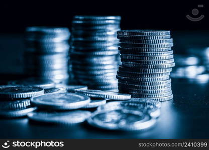 Pile of gold coins stack in finance treasury deposit bank account for saving . Concept of corporate business economy and financial growth by investment in valuable asset to gain cash revenue profit .. Pile of gold coins stack in finance treasury deposit bank account for saving