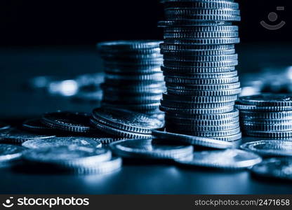 Pile of gold coins stack in finance treasury deposit bank account for saving . Concept of corporate business economy and financial growth by investment in valuable asset to gain cash revenue profit .. Pile of gold coins stack in finance treasury deposit bank account for saving