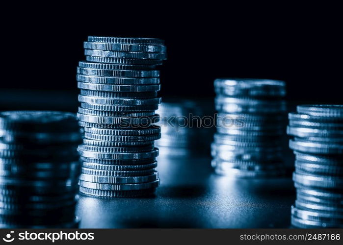 Pile of gold coins stack in finance treasury deposit bank account for saving . Concept of corporate business economy and financial growth by investment in valuable asset to gain cash revenue profit .. Pile of gold coins stack in finance treasury deposit bank account for saving