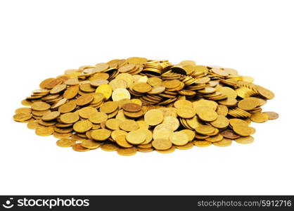 Pile of golden coins isolated on white&#xA;