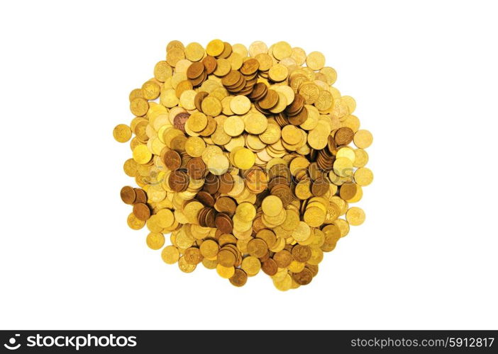 Pile of golden coins isolated on white&#xA;