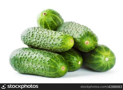 Pile of green cucumbers isolated on white background