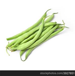 Pile of green french beans in isolated white background.with clipping path