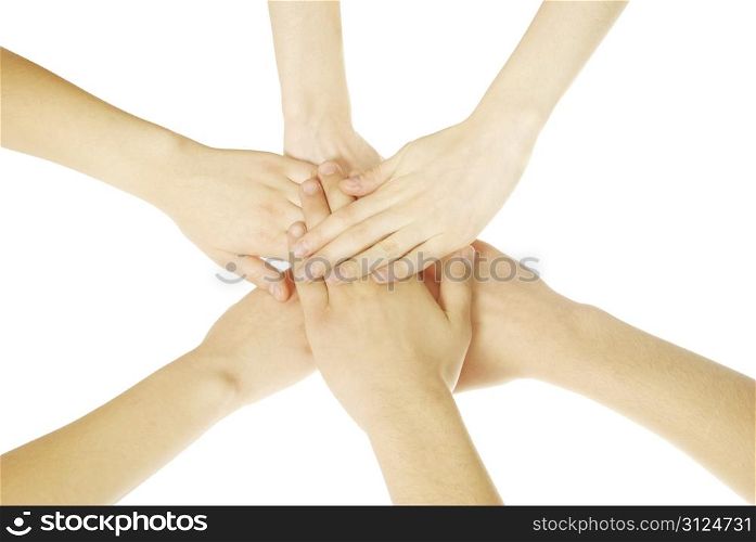 pile of hands isolated on a white