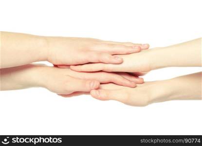 pile of hands isolated on a white