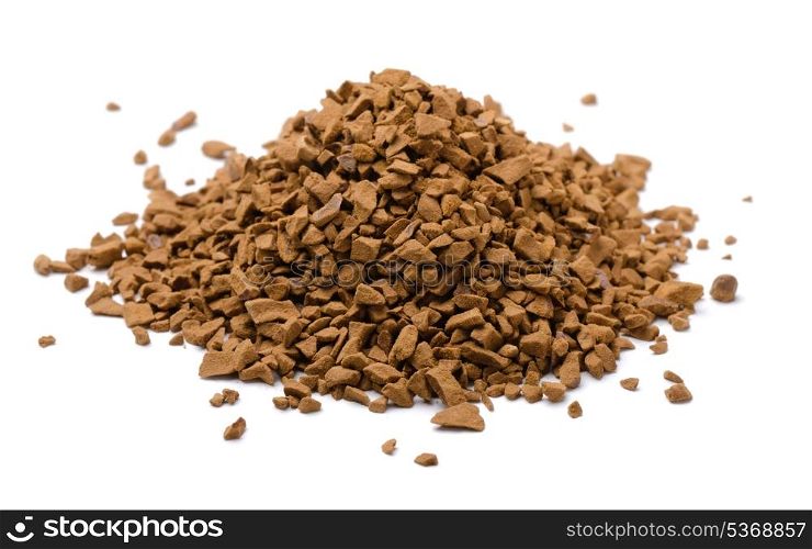 Pile of instant coffee granules isolated on white