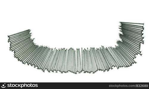 Pile of iron nails at white background
