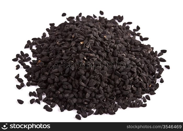 Pile of kalinji spice isolated on white background
