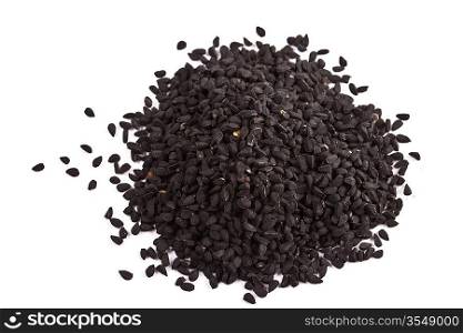 Pile of kalinji spice isolated on white background