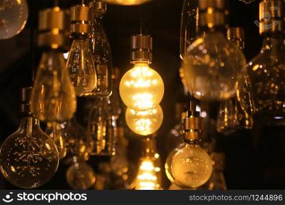 pile of LED light bulbs are decorated on the ceiling