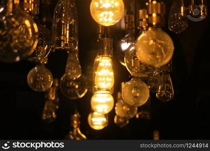 pile of LED light bulbs are decorated on the ceiling