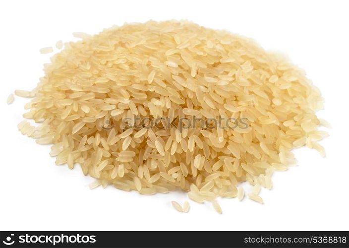 Pile of long grain parboiled rice isolated on a white
