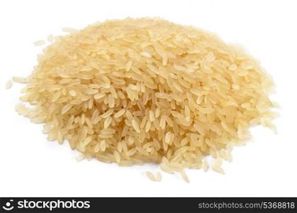 Pile of long grain parboiled rice isolated on a white