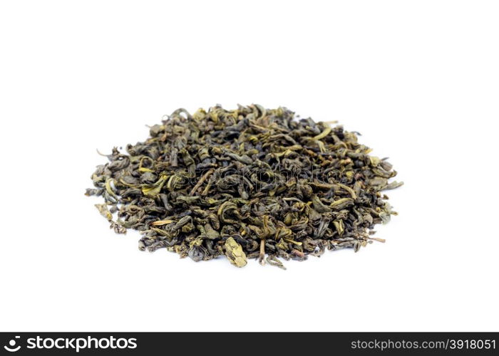 Pile of loose jasmine green tea isolated on white background